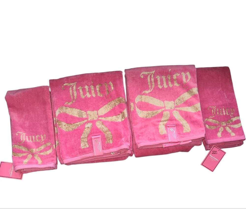 Juicy Couture Pink Towel Set with Gold Bow